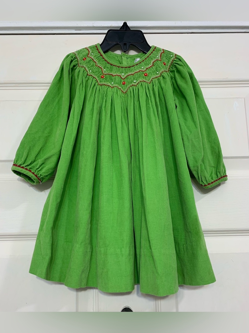 Petit Ami Green Red Corduroy Smocked Christmas Holiday 12mon Dress. 3511